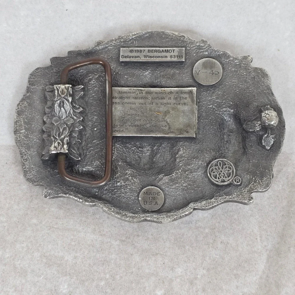 Vintage 1987 Bergamot 3d Pewter Motorcycle Belt Buckle‎ V-45 Live to Ride Eagle